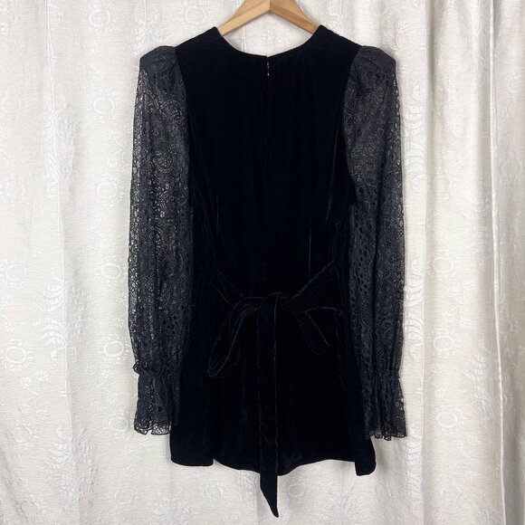The Vampire's Wife x H&M Neo-Gothic black velvet mini dress lace balloon sleeves - Picture 5 of 10